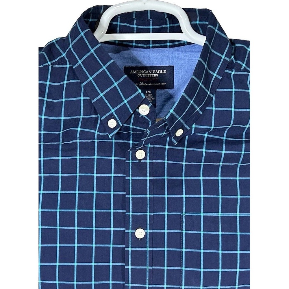 American Eagle Outfitters Shirt Mens Size Large Blue Plaid Button Front Casual